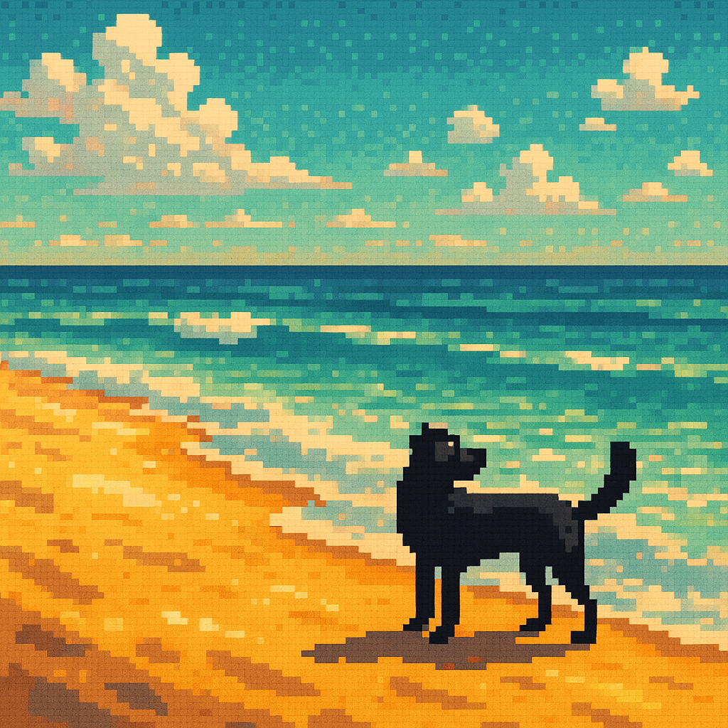 Un perro negro en la playa